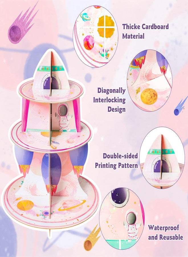ANGOLIO 3 Tier Watercolour Outer Space Cupcake Stand Outer Space Party Supplies Cake Stand for Kids Birthday Party Decorations Solar System Theme Dessert Tower Display Baby Shower Birthday Supplies - Image 3